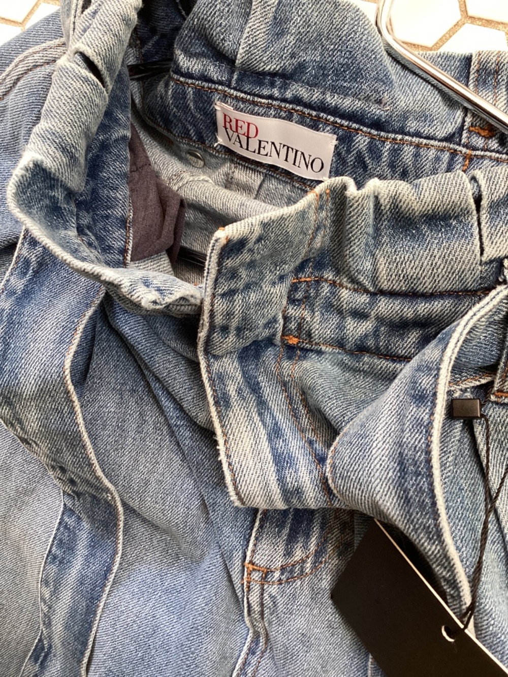 RED Valentino Blue BAGGY pleated tie waist jeans size 42 - Picture 2 of 9